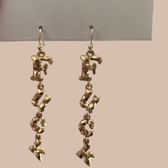 NWT Urban Outfitters Gold Dangly F*%k Earrings - Picture 2 of 4